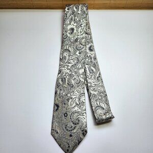 Principe Moores Silk Tie NWT Italian Made Silver Grey Paisley Men’s Necktie 58”